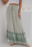 Elegant Floral Buttons Slit Regular High Waist Type A Full Print Bottoms