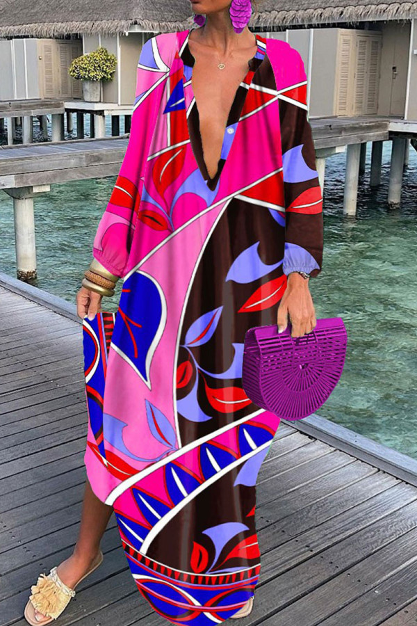 Fashion Sexy Print Patchwork V Neck Straight Dresses