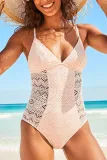 Sexy Vacation Solid Lace Backless Swimwears