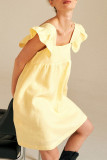 Fashion Sweet Solid Split Joint Square Collar Princess Dresses