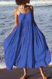 Casual Solid Patchwork Spaghetti Strap Cake Skirt Dresses(5 Colors)