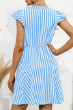 Fashion Sweet Striped Split Joint V Neck A Line Dresses