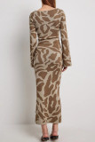 Casual Animal Print Contrast O Neck A Line Dresses