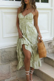 Fashion Sexy Print Split Joint V Neck Waist Skirt Dresses