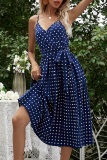 Elegant Dot With Belt V Neck A Line Dresses