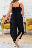 Casual Solid Slit Capris O Neck Loose Jumpsuits
