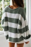 Casual Striped Patchwork Contrast O Neck Tops Sweater
