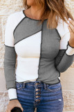 Fashion Patchwork Contrast V Neck Tops