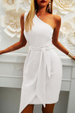Fashion British Style Solid Split Joint One Shoulder Irregular Dresses