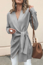 Casual Solid Patchwork V Neck Outerwear(4 Colors)