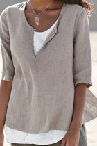 Fashion Simplicity Solid Patchwork V Neck Tops