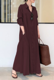 Casual Solid Pocket Buckle Turndown Collar Shirt Dress Dresses