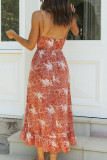 Fashion Sexy Print Split Joint V Neck Waist Skirt Dresses