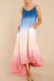 Fashion Street Tie Dye Split Joint Spaghetti Strap Irregular Dresses