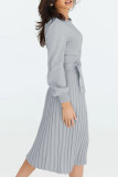 Solid Bandage O Neck One Step Skirt Dresses