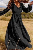 Casual Solid Flounce U Neck Cake Skirt Dresses