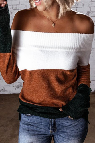 Street Color Lump Patchwork Off the Shoulder Tops