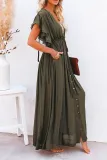 Elegant Solid Frenulum Buckle V Neck A Line Dresses