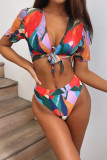 Fashion Vacation Print Split Joint Swimwears Three-piece Set