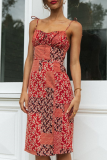 Fashion Print Frenulum Slit V Neck Dresses