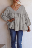 Casual Solid Split Joint V Neck Tops