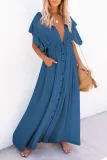 Elegant Solid Frenulum Buckle V Neck A Line Dresses
