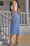 Elegant Solid Buckle Slit Regular High Waist Pencil Solid Color Bottoms