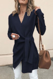 Casual Solid Patchwork V Neck Outerwear(4 Colors)