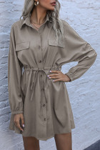 Fashion Street Solid Split Joint Turndown Collar A Line Dresses