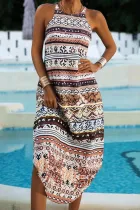 Fashion Street Print Split Joint O Neck Irregular Dresses