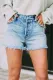 Street Solid Tassel Ripped High Waist Straight Denim Shorts
