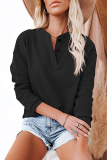 Casual Solid Buckle O Neck Tops(6 Colors)