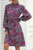 Fashion Elegant Floral Split Joint Frenulum O Neck A Line Dresses