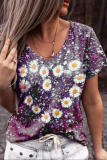 Casual Floral Basic V Neck T-Shirts