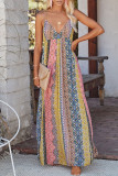 Fashion Street Print Split Joint Backless V Neck A Line Dresses