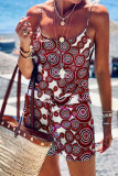 Fashion Street Print Split Joint Spaghetti Strap Sleeveless Two Pieces
