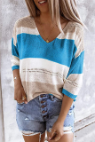 Casual Striped Patchwork V Neck Tops