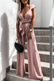 Street Solid Bandage Halter Loose Jumpsuits