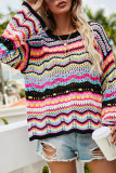 Fashion Street Striped Patchwork O Neck Tops