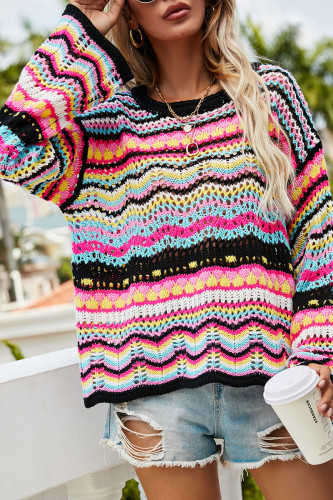 Fashion Street Striped Patchwork O Neck Tops