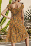 Elegant Floral Frenulum Flounce Square Collar A Line Dresses