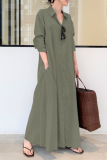 Casual Solid Pocket Buckle Turndown Collar Shirt Dress Dresses