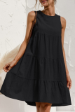 Casual Solid Split Joint O Neck Cake Skirt Dresses