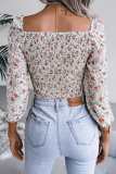 Fashion Elegant Floral Split Joint Fold V Neck Tops
