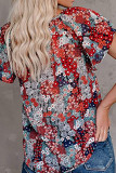 Fashion Casual Print Split Joint V Neck Tops