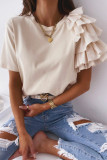 Fashion Street Solid Split Joint O Neck Tops