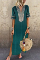 Fashion Celebrities Print Patchwork V Neck Printed Dress Dresses