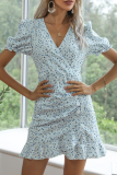 Fashion Elegant Floral Buckle Flounce V Neck A Line Dresses