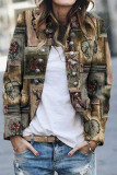 Elegant Print Printing Turndown Collar Outerwear