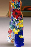 Fashion Street Print Split Joint V Neck A Line Dresses